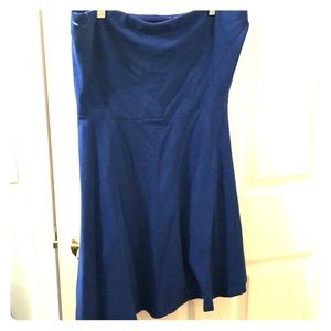 Express cotton large blue strapless dress